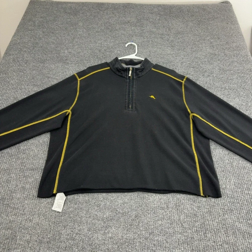 Super Bowl 50 Tommy Bahama Pullover Mens XL Black Cotton Quarter Zip Raw Hem